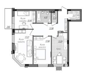3-к квартира, строящийся дом, 82м2, 2/16 этаж
