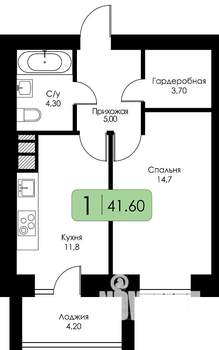 1-к квартира, строящийся дом, 42м2, 8/10 этаж