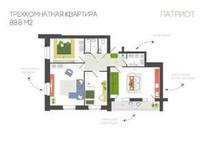 3-к квартира, вторичка, 89м2, 2/10 этаж