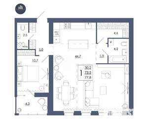 1-к квартира, строящийся дом, 78м2, 15/16 этаж