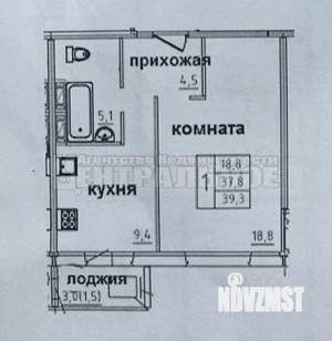 1-к квартира, вторичка, 39м2, 1/10 этаж