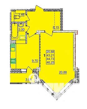 1-к квартира, строящийся дом, 45м2, 11/13 этаж