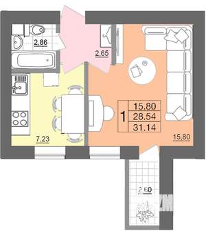1-к квартира, строящийся дом, 31м2, 1/10 этаж