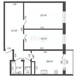 2-к квартира, вторичка, 63м2, 1/11 этаж