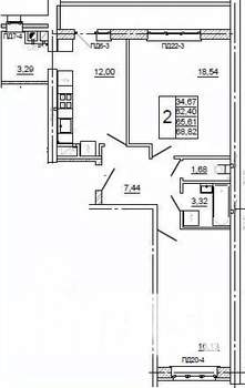 2-к квартира, вторичка, 69м2, 5/10 этаж