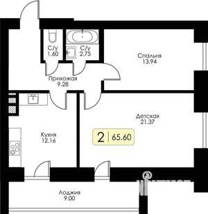 2-к квартира, строящийся дом, 66м2, 6/10 этаж
