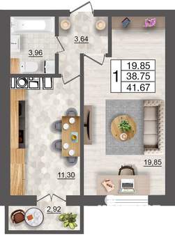 1-к квартира, вторичка, 42м2, 5/10 этаж