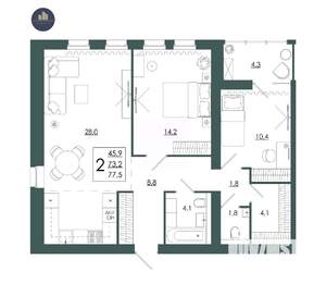 2-к квартира, строящийся дом, 78м2, 7/16 этаж