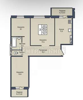 3-к квартира, вторичка, 76м2, 8/10 этаж