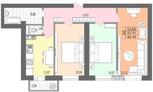 3-к квартира, строящийся дом, 86м2, 1/7 этаж