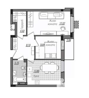 2-к квартира, строящийся дом, 61м2, 10/16 этаж