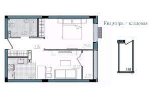 2-к квартира, строящийся дом, 44м2, 3/14 этаж