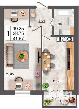 1-к квартира, строящийся дом, 42м2, 5/10 этаж