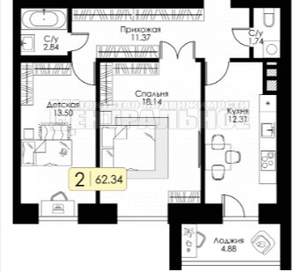2-к квартира, вторичка, 62м2, 8/10 этаж