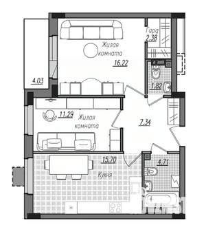 2-к квартира, строящийся дом, 63м2, 2/16 этаж