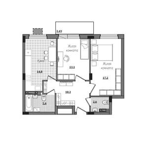 2-к квартира, строящийся дом, 66м2, 10/16 этаж