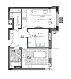 2-к квартира, строящийся дом, 61м2, 4/16 этаж