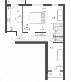 3-к квартира, вторичка, 72м2, 7/10 этаж