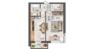 1-к квартира, вторичка, 42м2, 6/10 этаж