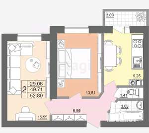 2-к квартира, вторичка, 49м2, 3/7 этаж