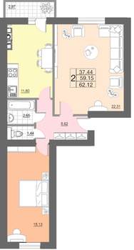 2-к квартира, строящийся дом, 62м2, 8/10 этаж