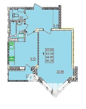 1-к квартира, строящийся дом, 45м2, 7/13 этаж