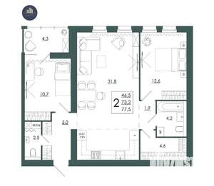2-к квартира, строящийся дом, 78м2, 10/16 этаж