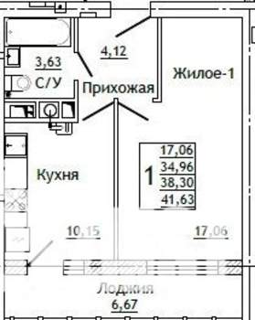 1-к квартира, строящийся дом, 42м2, 8/10 этаж