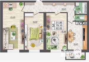 3-к квартира, вторичка, 82м2, 6/10 этаж