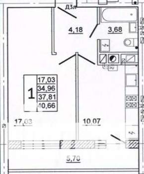 1-к квартира, вторичка, 41м2, 3/10 этаж