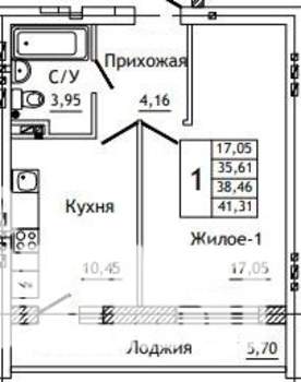 1-к квартира, строящийся дом, 41м2, 6/10 этаж