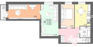 3-к квартира, строящийся дом, 79м2, 3/10 этаж