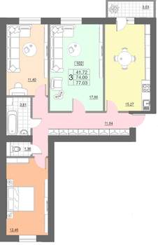3-к квартира, строящийся дом, 77м2, 1/10 этаж