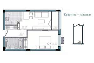 2-к квартира, строящийся дом, 44м2, 4/14 этаж