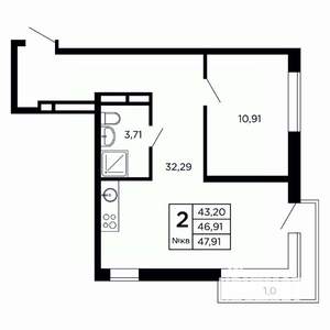 Студия квартира, вторичка, 49м2, 9/16 этаж