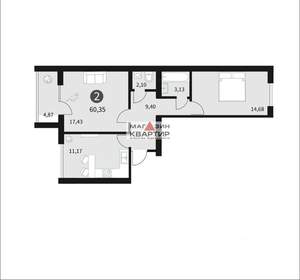 2-к квартира, вторичка, 60м2, 3/10 этаж
